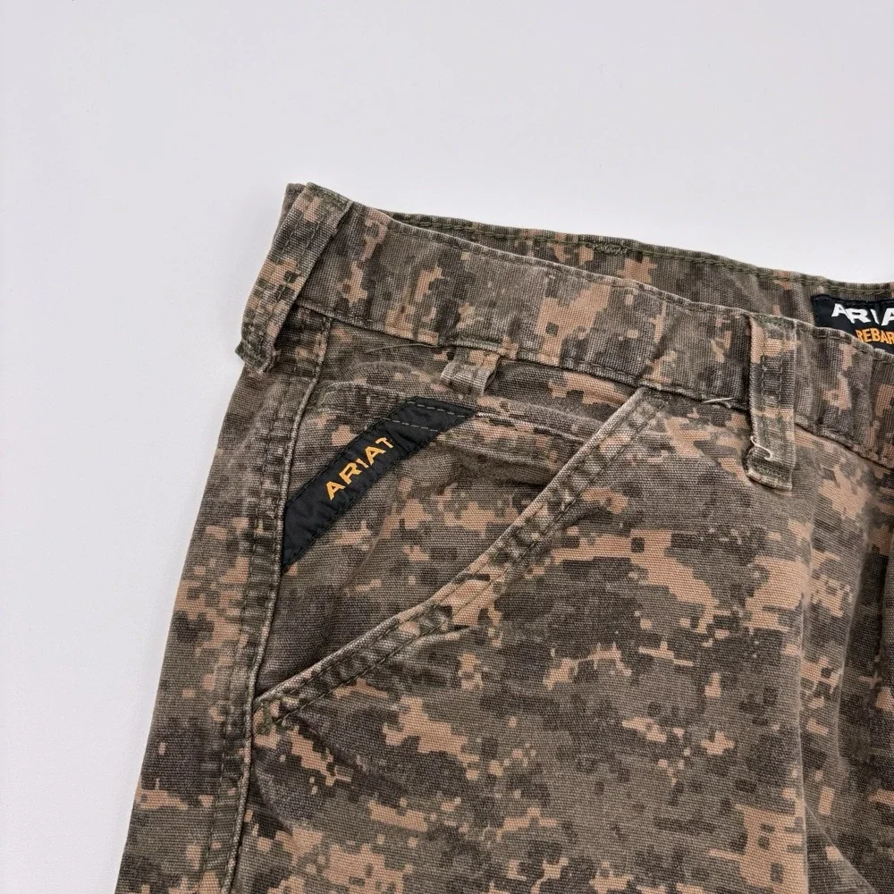 Ariat M4 Rebar Cargo Shorts Men 40 Olive Camo Digital Cotton Utility Work Pants